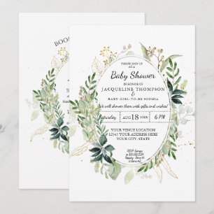 Vattenfärg Eucalyptus Greenery n Guld Baby Shower Inbjudningar