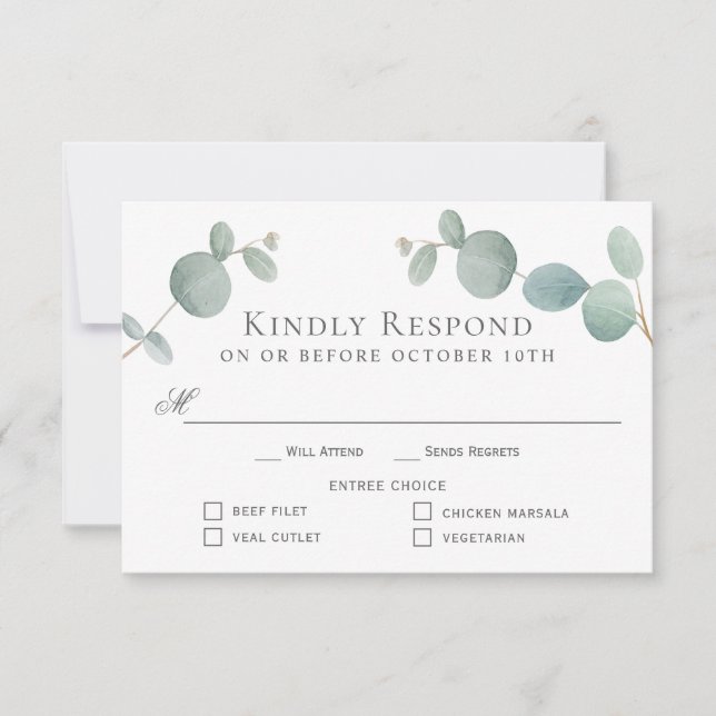 Vattenfärg Eucalyptus Greenery OSA med 4 Entree Kort (Framsida)