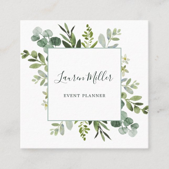 Vattenfärg Eucalyptus Grönt Folium Fyrkantigt Visitkort (Framsida)