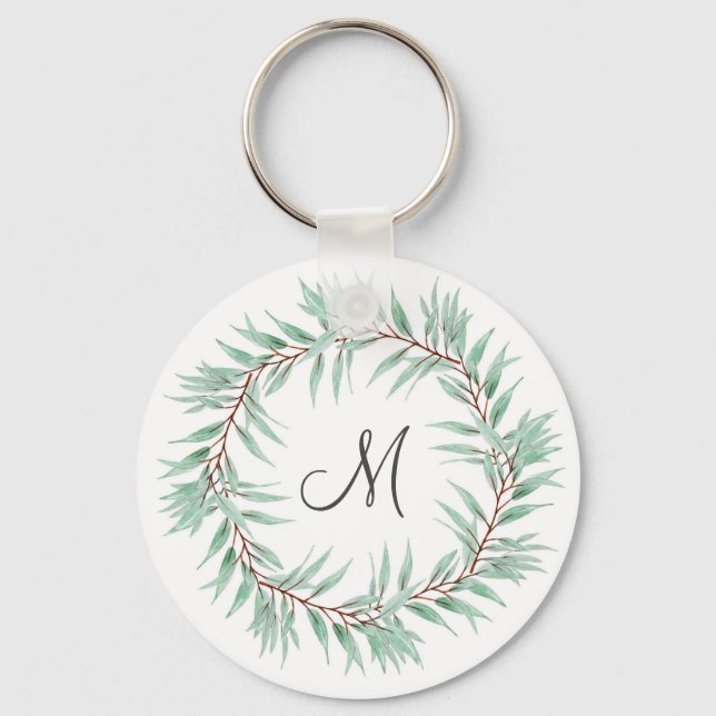 Vattenfärg Eucalyptus Löv Utandning Nyckelring (Framsida)