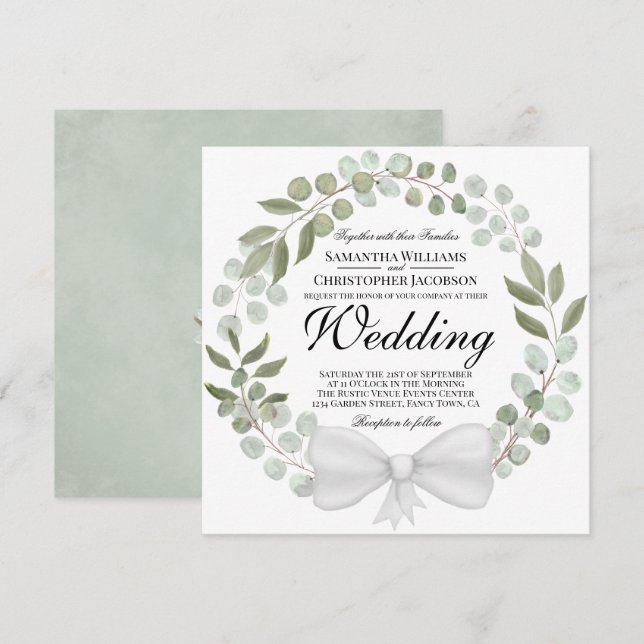Vattenfärg Eucalyptus och Foliage Utandning Bröllo Inbjudningar (Fram/baksida)