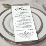 Vattenfärg Eucalyptus och Lavender Elegant bröllop Meny<br><div class="desc">Den här vackra bröllop-menyn har en rustik boho-chic med marmorerad stålblå bakgrund, en manusfärgad titel och ett kluster av handmålade vattenfärgsfärger eucalyptus löv och lavender-blommor i skuggor av grönt och lätt lila. Texten är helt anpassade med utrymme för parets namn & bröllop-datum på baksidan. Elegant, snyggt och chic, det här...</div>