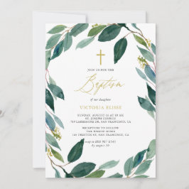 Vattenfärg Eucalyptus Utandning Baptism Inbjudningar
