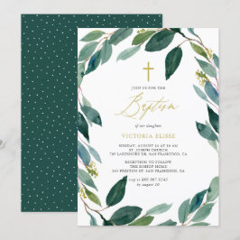 Vattenfärg Eucalyptus Utandning Baptism Inbjudningar