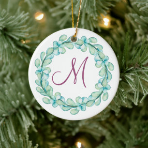 Vattenfärg Eucalyptus Utandning Monogram jul Julgransprydnad Keramik