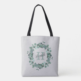 Vattenfärg Eucalyptus Utandning Monogram Toktabas Tygkasse