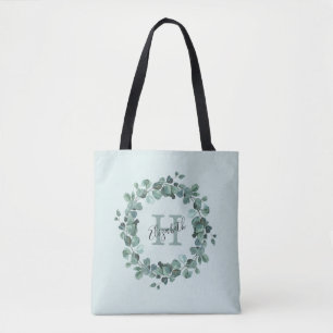 Vattenfärg Eucalyptus Utandning Monogram Toktabas Tygkasse