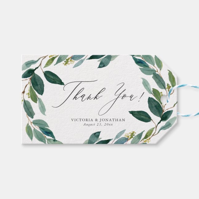 Vattenfärg Eucalyptus Utandning Tack Märkre Presentetikett (Framsidan (Horisontell))