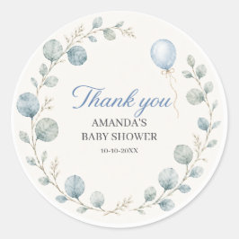 Vattenfärg Eukalyptus Baby Shower Runt Klistermärke
