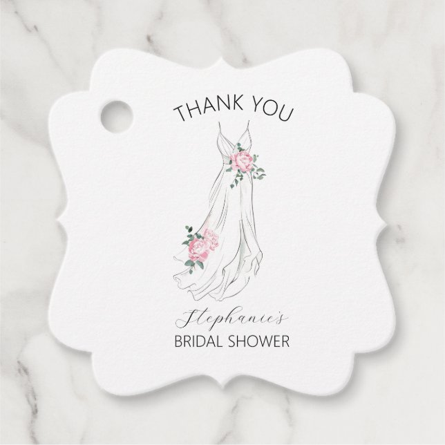 Vattenfärg Eukalyptus Blommig Bröllopsklänning Brö Gåvor Etiketter (Framsida)