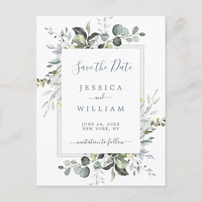 Vattenfärg Eukalyptus  Bröllop Spara datum Meddelande Vykort (Framsida)