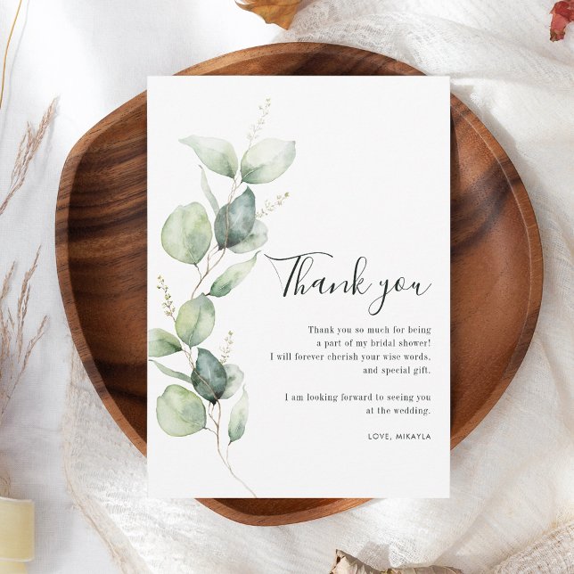 Vattenfärg Eukalyptus Bröllopsdusch Tack Kort (Eucalyptus Bridal Shower Thank You Card)