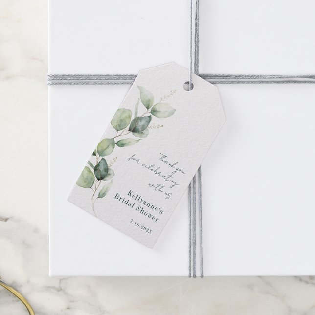 Vattenfärg Eukalyptus Bröllopsdusch Tack Presentetikett (Watercolor Eucalyptus Bridal Shower Thank You Gift Tags)