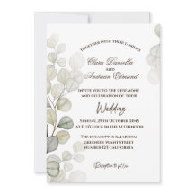 Vattenfärg Eukalyptus Bröllopsinbjudan