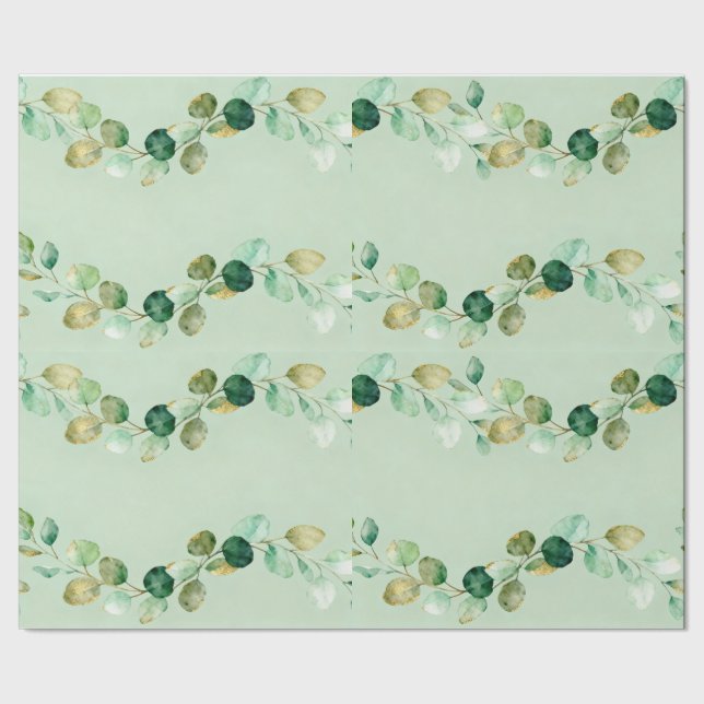 Vattenfärg Eukalyptus Girlang Mönster Presentpapper (Seam)