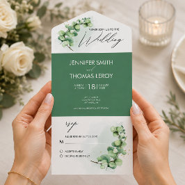 Vattenfärg Eukalyptus Grön Bröllop med RSVP