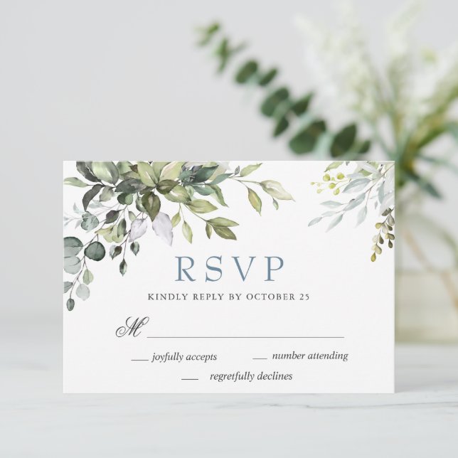 Vattenfärg Eukalyptus Grönska Bröllop RSVP-kort OSA Kort (Stående Fram)