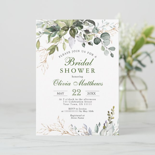 Vattenfärg Eukalyptus Grönska Bröllopsdusch Inbjudningar (Stående Fram)