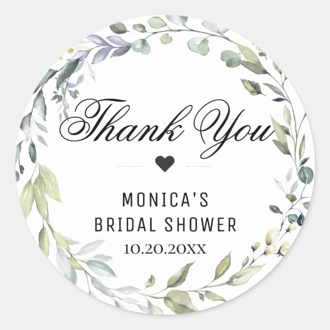 Vattenfärg Eukalyptus Grönska Bröllopsdusch Runt Klistermärke (Framsida)