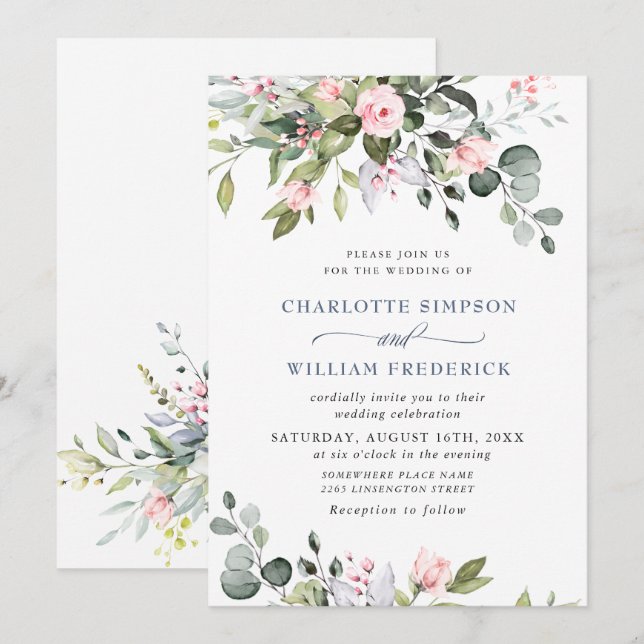 Vattenfärg Eukalyptus Grönska Bröllopsinbjudan Inbjudningar (Fram/baksida)