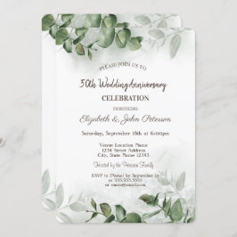 Vattenfärg Eukalyptus Grönska Bröllopsjubileum Inbjudningar
