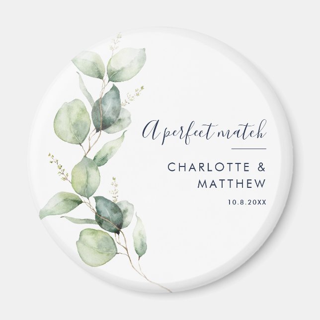 Vattenfärg Eukalyptus Grönska Skrift Bröllop Magnet (Framsidan)