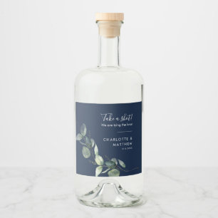Vattenfärg Eukalyptus Script Bröllop Skjut en Bild Spritflaskor Etikett