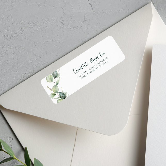 Vattenfärg Eukalyptus Script Returadress Etikett (Watercolor Eucalyptus Script Grad Return Address Label)