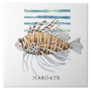 Vattenfärg Exotic FISH Beach Coastal MARGATE Kakelplatta
