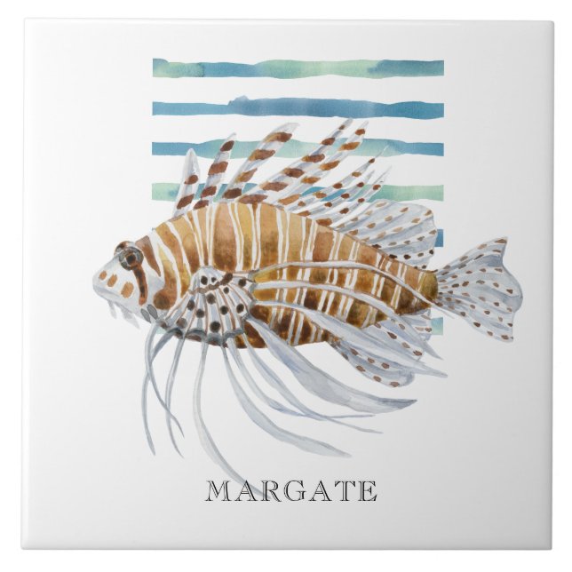 Vattenfärg Exotic FISH Beach Coastal MARGATE Kakelplatta (Framsidan)