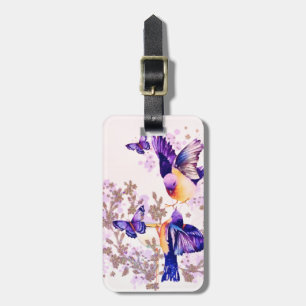Vattenfärg Fåglar Blommig Lila Glitter Bagagebricka