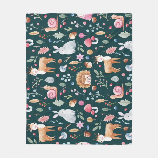 Vattenfärg Fairy Forest Children's Mönster Fleecefilt (Framsidan)