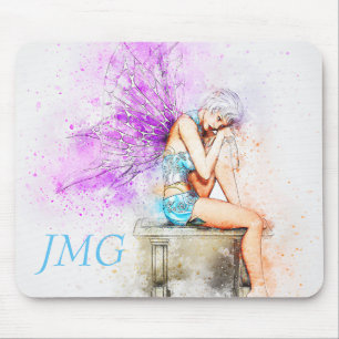 Vattenfärg Fairy in Blue med Monogram Musmatta