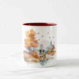 Vattenfärg Fall Hund design-Australian shepherd Två-Tonad Mugg