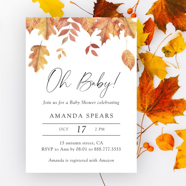 Vattenfärg fallande löv höst baby shower inbjudningar (Skapare uppladdad)
