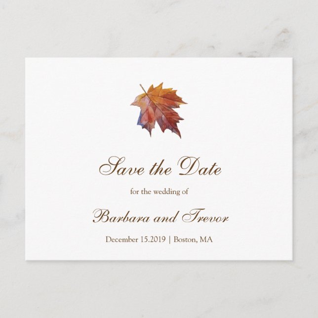 Vattenfärg Fallande Löv Höst Bröllop Spara Datum Meddelande Vykort (Framsida)