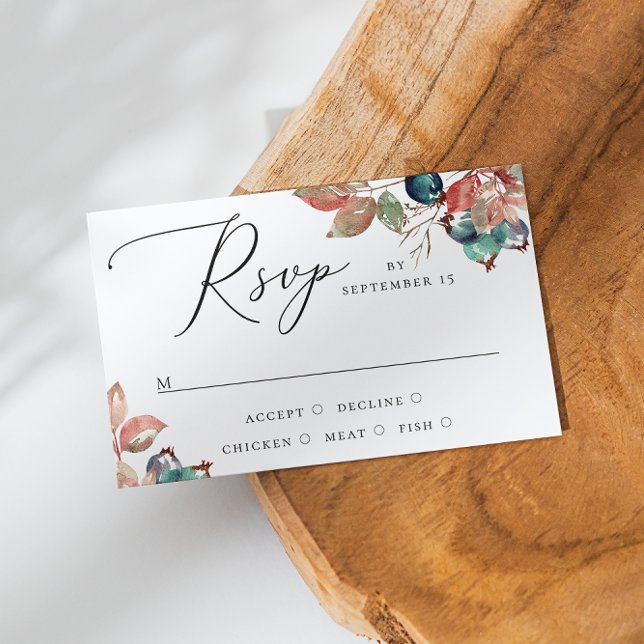 Vattenfärg faller blåbär bröllop. Blommigt OSA Kort (Skapare uppladdad)