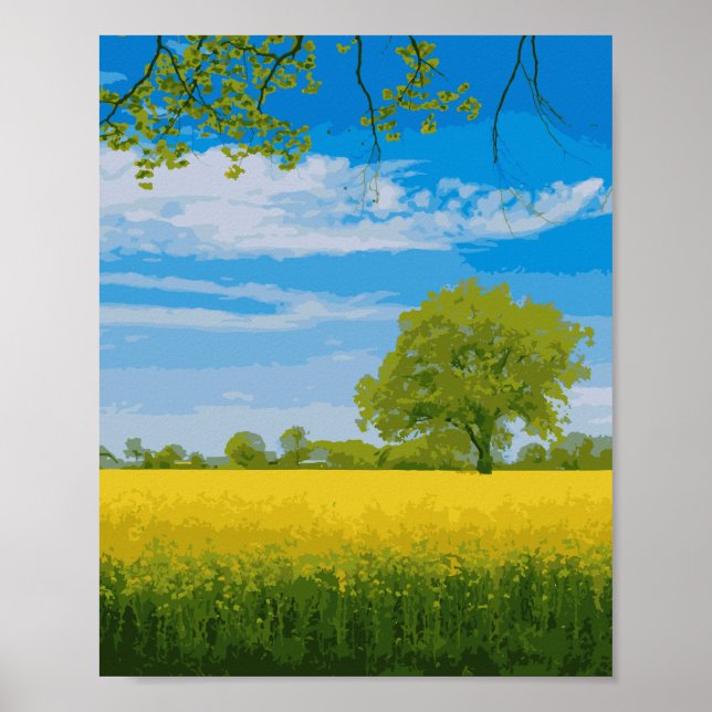 Vattenfärg fält om blommor gula blommor fält poster (Framsidan)