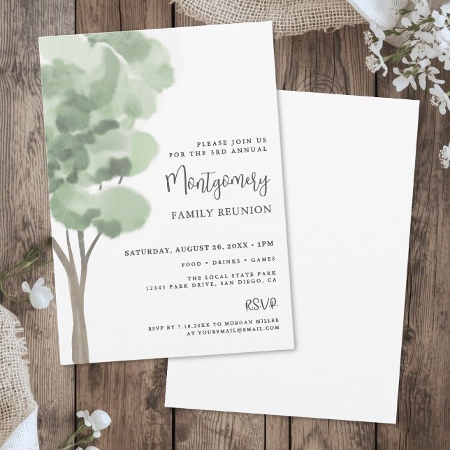 Vattenfärg Familjeträff Inbjudningar (Watercolor Tree Family Reunion Invitation )