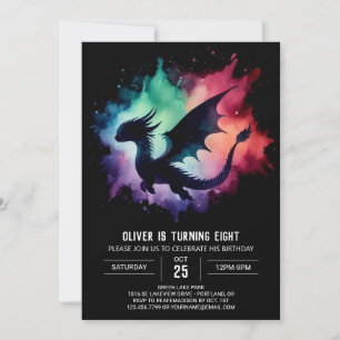Vattenfärg Fantastical Dragon Birthday Inbjudningar