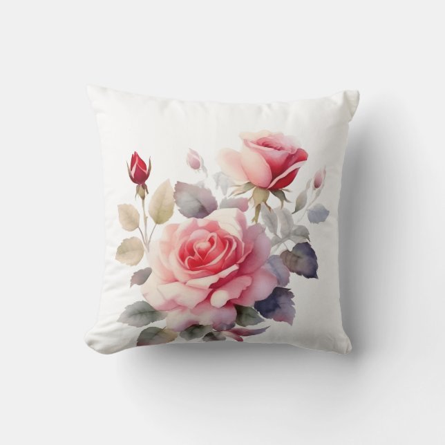 Vattenfärg fantastiska blommande rosor kuddfodral  kudde (Framsida)