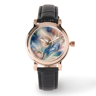 Vattenfärg Fantasy-Blommigt Pastel Blue & Cream Armbandsur