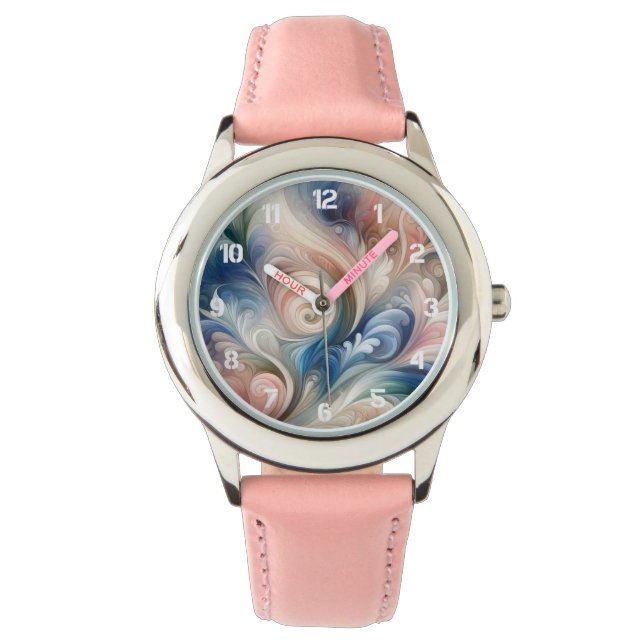 Vattenfärg Fantasy-Blommigt Pastel Blue & Cream Armbandsur (Framsida)