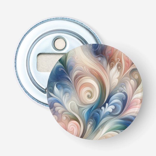 Vattenfärg Fantasy-Blommigt Pastel Blue & Cream Flasköppnare (Framsidan)