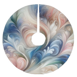 Vattenfärg Fantasy-Blommigt Pastel Blue & Cream Julgransmatta Borstad Polyester