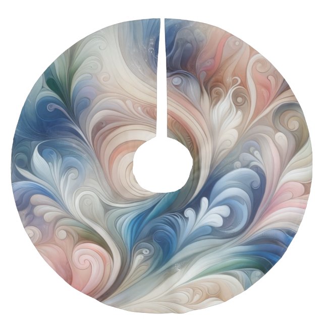 Vattenfärg Fantasy-Blommigt Pastel Blue & Cream Julgransmatta Borstad Polyester (Framsidan)