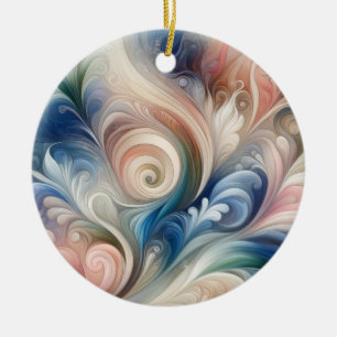 Vattenfärg Fantasy-Blommigt Pastel Blue & Cream Julgransprydnad Keramik
