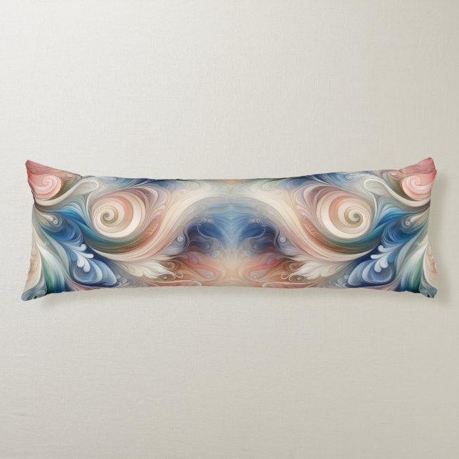 Vattenfärg Fantasy-Blommigt Pastel Blue & Cream Kroppskudde (Framsidan)
