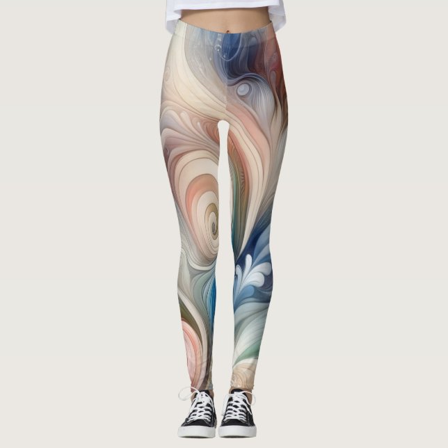 Vattenfärg Fantasy-Blommigt Pastel Blue & Cream Leggings (Framsida)