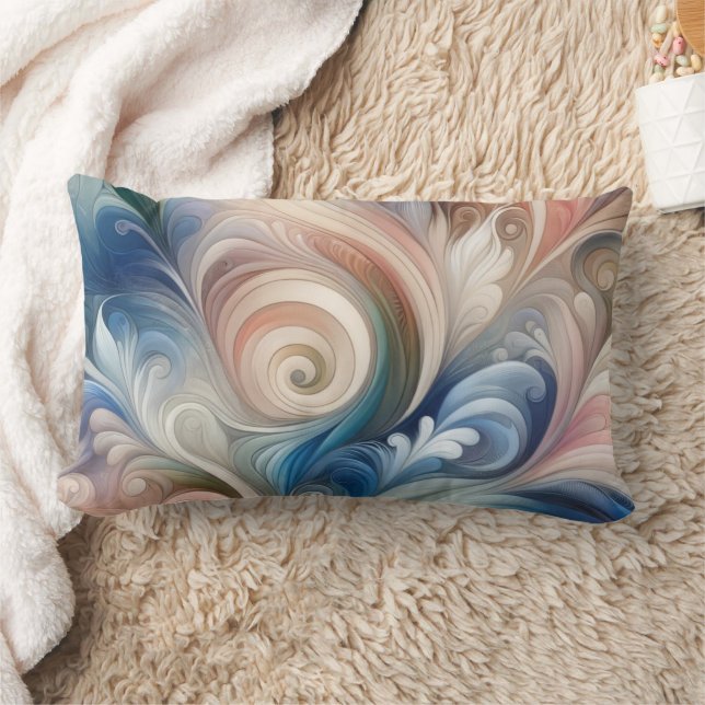 Vattenfärg Fantasy-Blommigt Pastel Blue & Cream Lumbarkudde (Filt)
